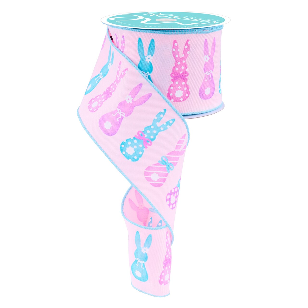 RG Ribbon: 2.5" Bunny Silhouettes Wired Ribbon for Spring, Easter, and Baby Shower Baskets, Bows, Wreaths, Garlands, Fabric Crafts and Decorations (Light Pink, Blue, Purple, Pastel Multi)